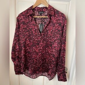 Catherine Gee Daria French Cuff 100% Silk Red Sequin Blouse Oversized S